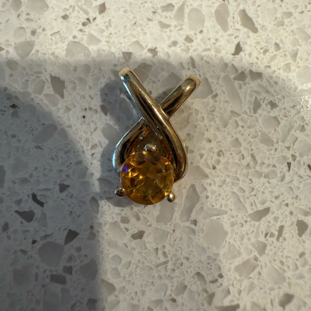 10k yellow gold round gemstone citrine pendant slider jewelry stone hallmark